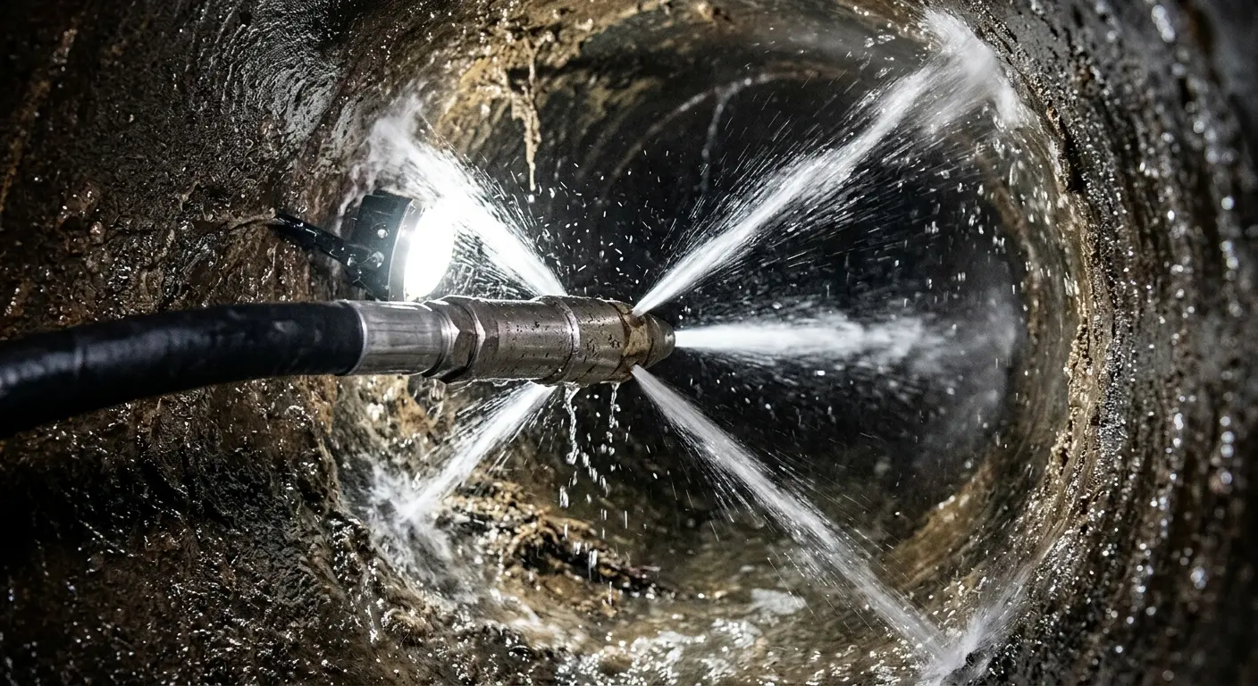 High-pressure hydro jetting nozzle cleaning sewer pipe for Trenchless Sewer Repair in Imperial